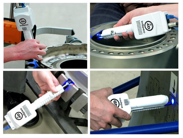 4D InSpec measuring difficult to access areas of an aircraft engine fan disk and casing. By eliminating the need for replication measurement time is reduced from over an hour to less than a minute. Images courtesy StandardAero.